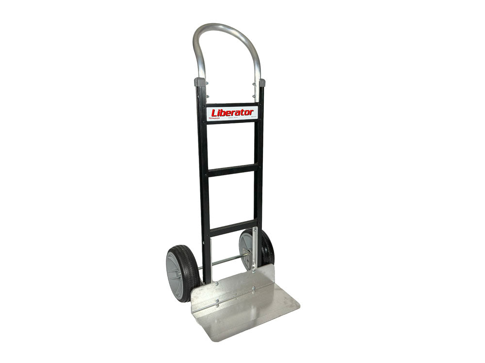 Liberator Black Handtruck with 600 lb load capacity for industrial moving and lifting needs.