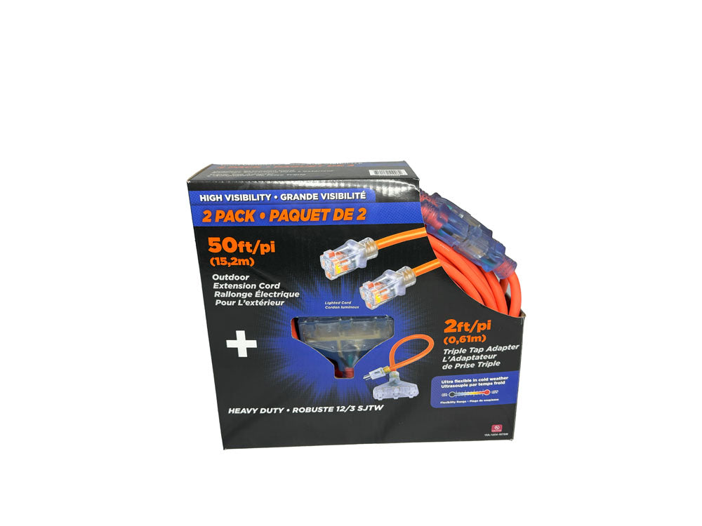 2 Pack High Visibility Outdoor Extension Cord